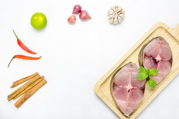 Fillet of Spanish Mackerel Slide on chopping block,Scomberomorus