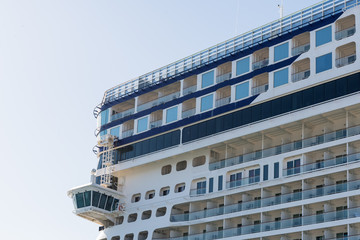Side angle view on large cruise liner ship