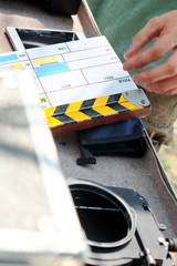 film slate and film crew production set