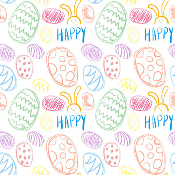 Seamless pattern of Easter eggs hand drawn icons holiday background