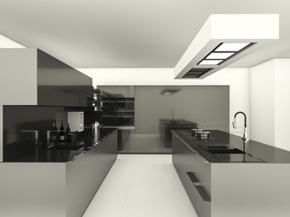 3d rendering modern style with reflect material kitchen