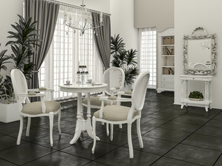 3d rendering classic dining chair with bright scene