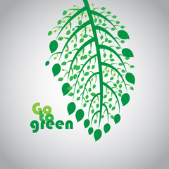 Slogan: Go to green with many leaves illustrated. Concept for graphic design