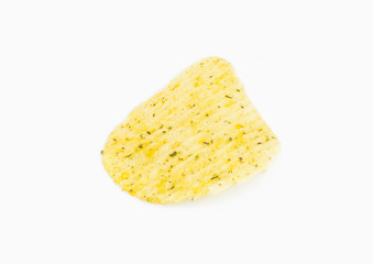 Single potato chip close-up on isolate background