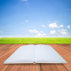 Open book on Brown wooden background