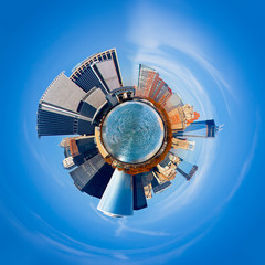 New York City 360 degree panorama. Unique view of city as a tiny round planet floating in space. - 105662824