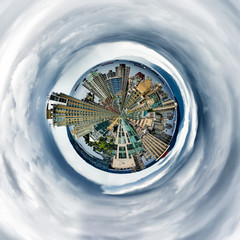 Vancouver, Canada, 360 degree aerial panorama of downtown buildings. Unique view of Vancouver as a...