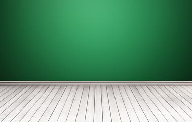 White wood floor with green wall
