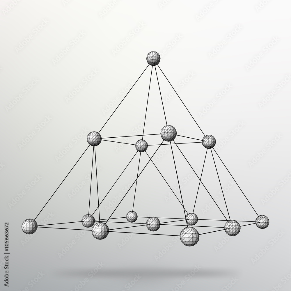 Poster abstract creative concept vector background of geometric shapes - pyramid. scope of lines and dots. 
