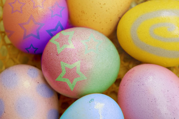 selective focus of Colorful Easter eggs, easter holiday concept