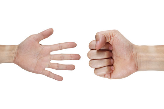 Rock Paper Scisors by hands isolated on white