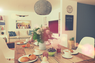 Ein gedeckter Frühstükstisch - Shot 01 - Retro Style