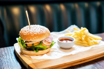 burger with french fries