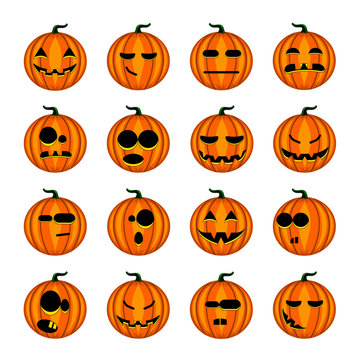 Set cute cartoon pumpkins  with different emotions