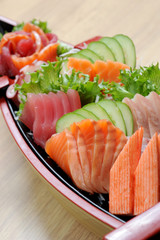 Set of fresh Fish sashimi, salmon and tuna