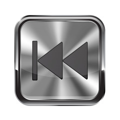 Metal button. With chrome frame. Rewind icon