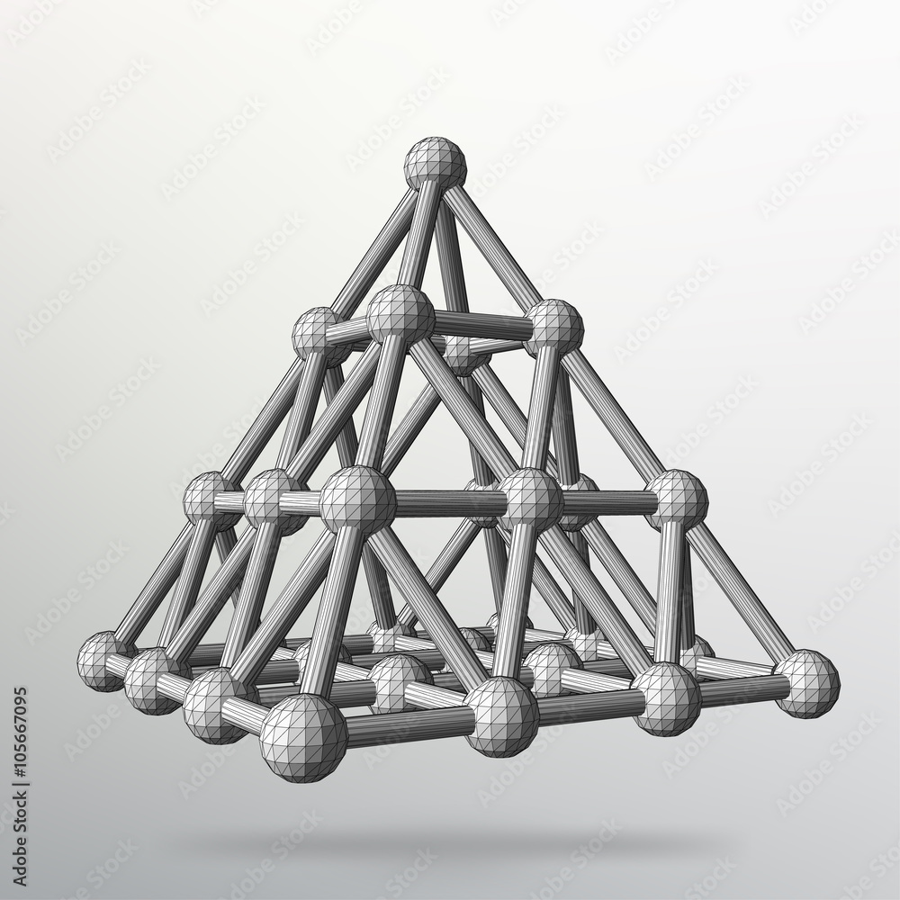 Poster abstract creative concept vector background of geometric shapes - pyramid. scope of lines and dots. 