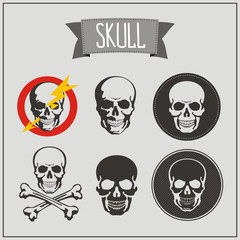 set skulls vector, black skull isolated on gray background