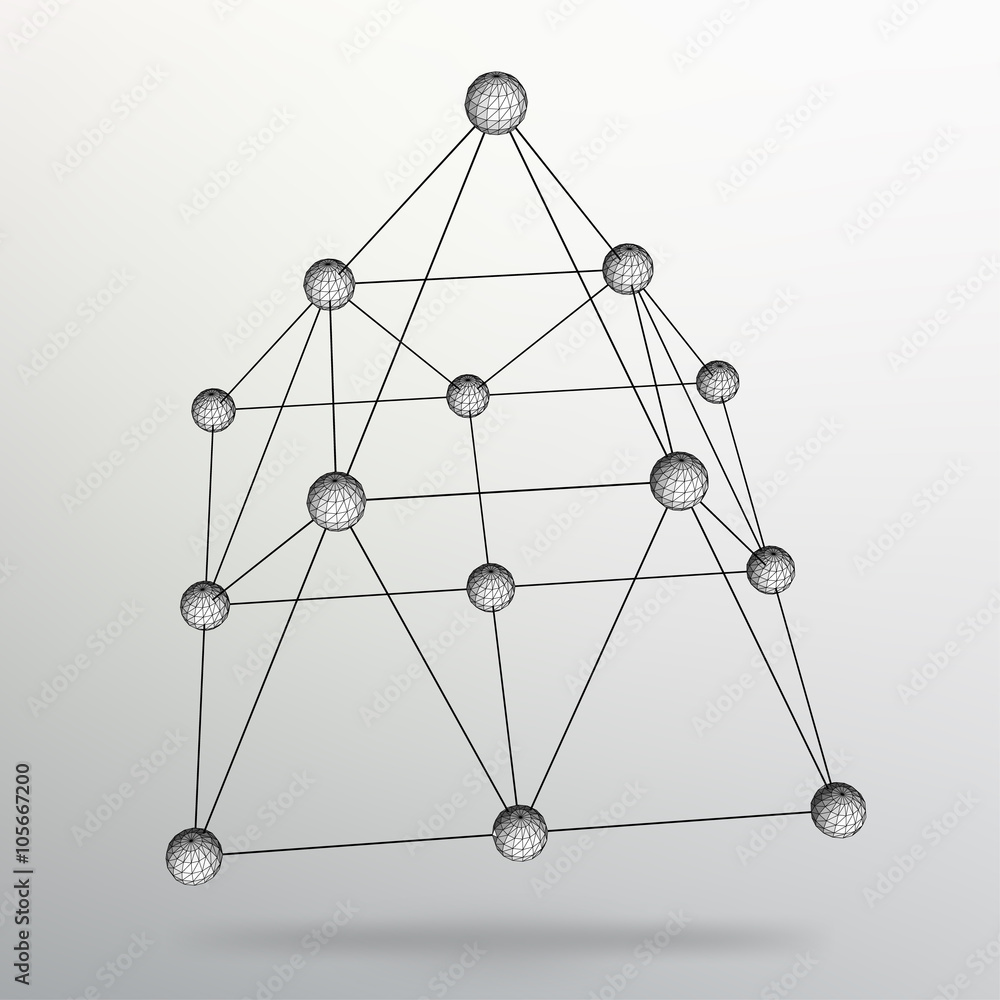 Poster abstract creative concept vector background of geometric shapes - pyramid. scope of lines and dots. 