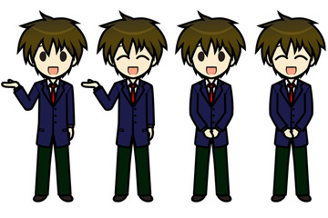シンプルキャラクター　会話・表情イラスト集　高校生　男子　案内