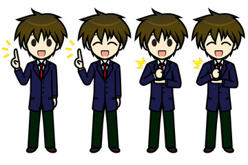 シンプルキャラクター　会話・表情イラスト集　高校生　男子　要点・納得