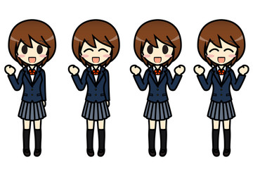シンプルキャラクター　会話・表情イラスト集　高校生　女子　ガッツポーズ1