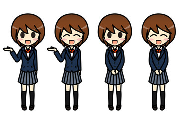 シンプルキャラクター　会話・表情イラスト集　高校生　女子　案内