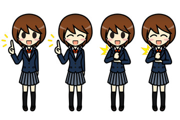 シンプルキャラクター　会話・表情イラスト集　高校生　女子　要点・納得