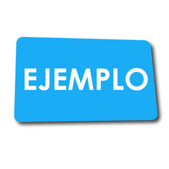 Icono plano EJEMPLO en rectangulo azul con sombra