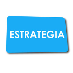 Icono plano ESTRATEGIA en rectangulo azul con sombra