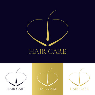 Hair care logo template in four colors. Hair follicle icon. Hair bulb symbol. Hair medical diagnostics sign. Hair transplant center logo. Hair loss treatment concept. Vector illustration.