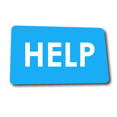 Icono plano HELP en rectangulo azul con sombra