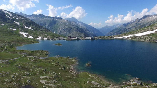 Aerial Footage over the Grimsel lake with pass heigt in Switzerland, 4K, UHD