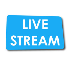 Icono plano LIVE STREAM en rectangulo azul con sombra