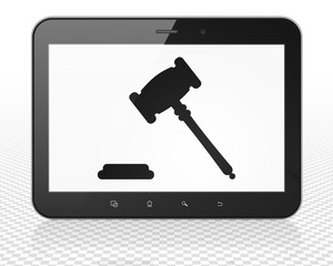 Law concept: Tablet Pc Computer with Gavel on display
