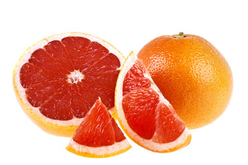 Naklejka na ściany i meble Grapefruit with slices isolated on white background