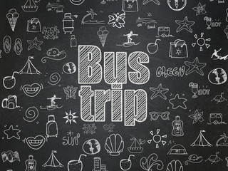 Vacation concept: Bus Trip on School Board background