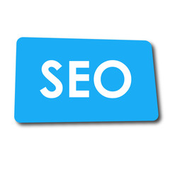 Icono plano texto SEO en rectangulo azul con sombra