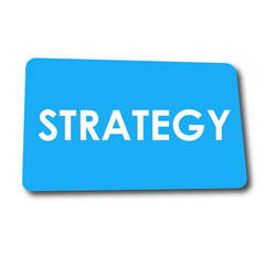 Icono plano STRATEGY en rectangulo azul con sombra