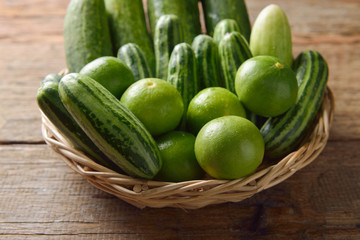 Fresh cucumber on the wooden table