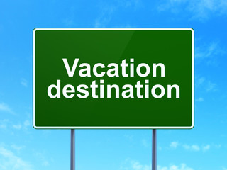 Tourism concept: Vacation Destination on road sign background