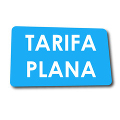Icono plano TARIFA PLANA en rectangulo azul con sombra