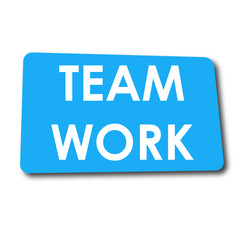 Icono plano TEAM WORK en rectangulo azul con sombra