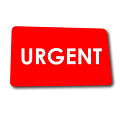 Icono plano URGENT en rectangulo rojo con sombra