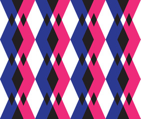 Obraz premium Vector seamless pattern with pink, blue and black triangles. Background can be used for web, fabrics, booklets, business cards and other.