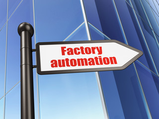 Manufacuring concept: sign Factory Automation on Building background