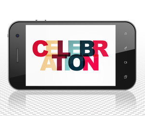 Entertainment, concept: Smartphone with Celebration on  display