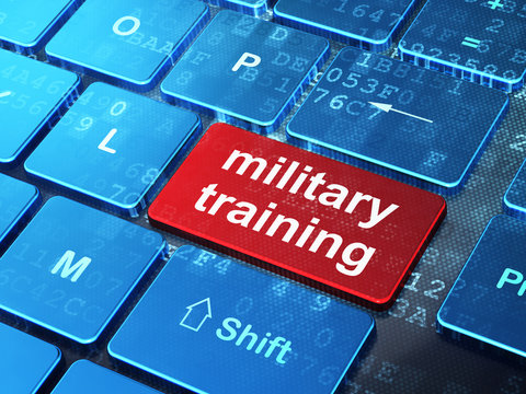 Studying Concept: Military Training On Computer Keyboard Background