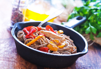 soba with meat and vegetables