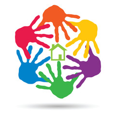 Obraz premium Vector concept circle of hands, green house symbol